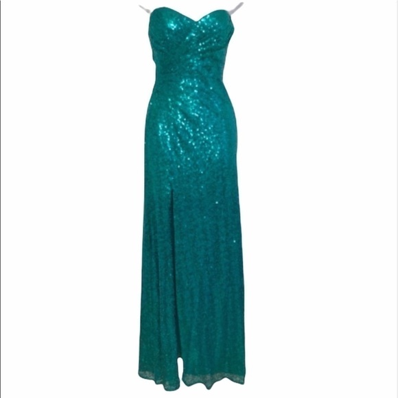 GREEN Sequins Sweetheart Neckline Strapless Gown 4 - Picture 2 of 10
